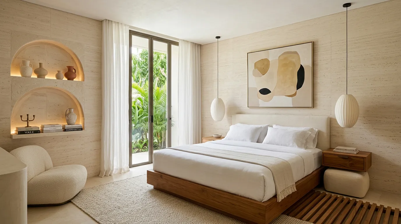 A villa master bedroom, interior render