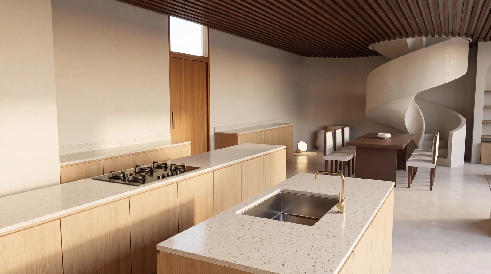 The villa kitchen, interior render