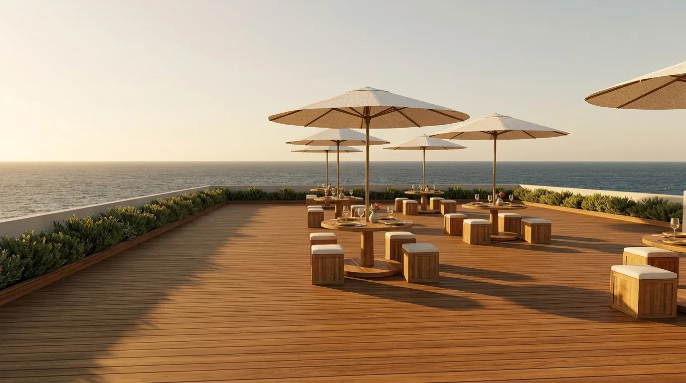 Rooftop restaurant on the block roof, interior render
