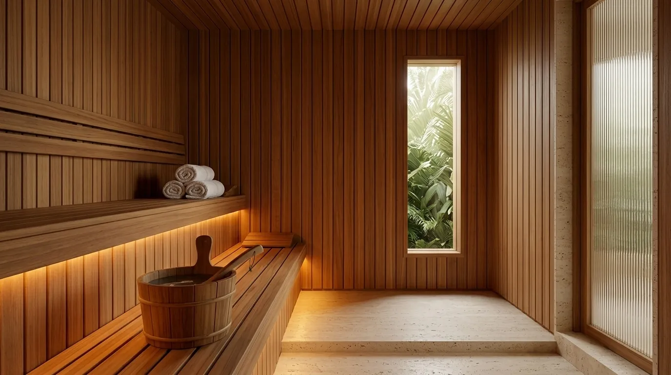 The sauna, interior render