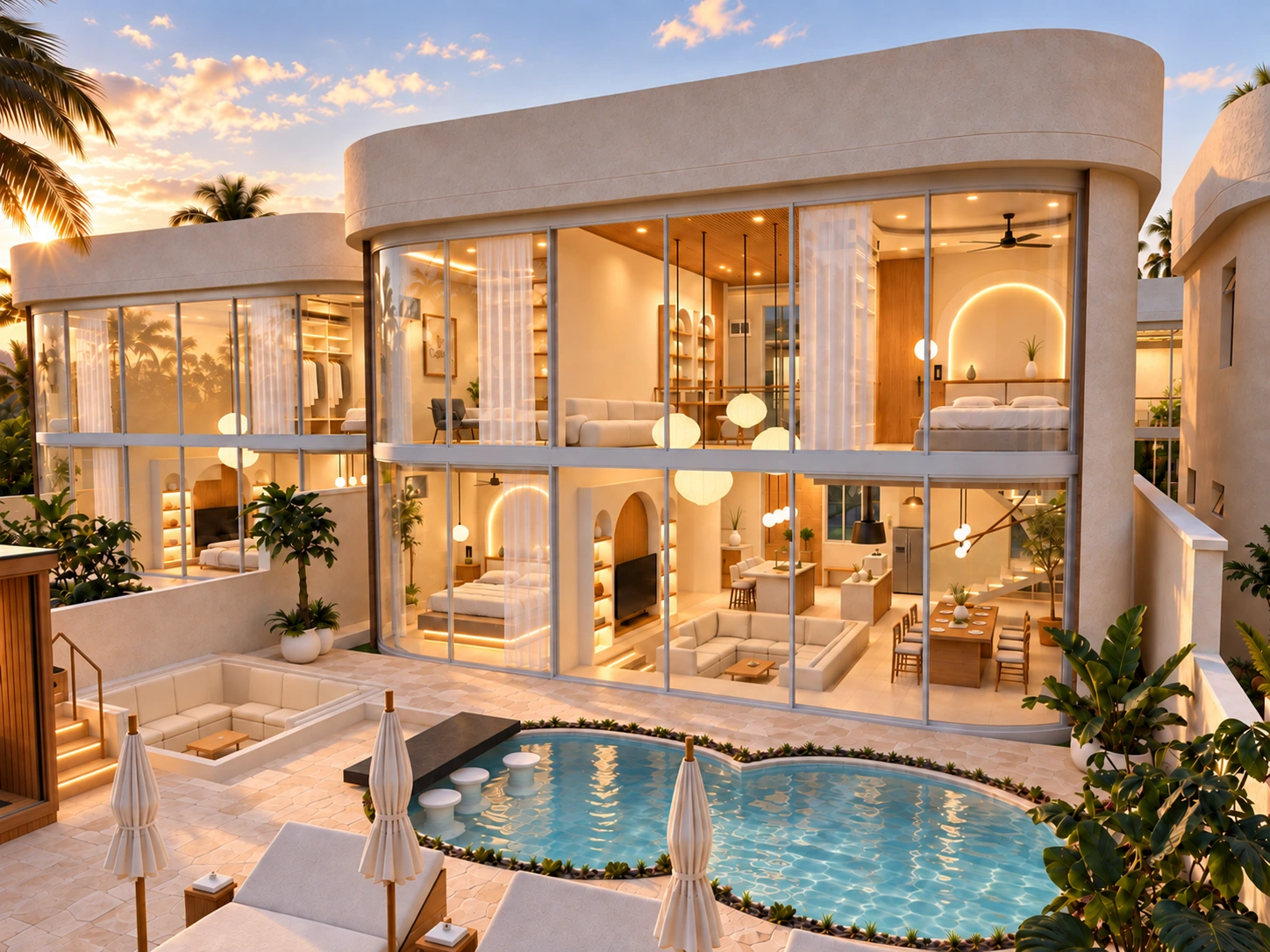 Proposed Segara Cliff courtyard, private pool and recessed lounges.