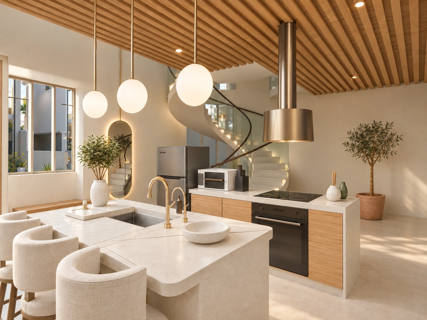 Proposed Segara Cliff kitchen and spiral staircase.