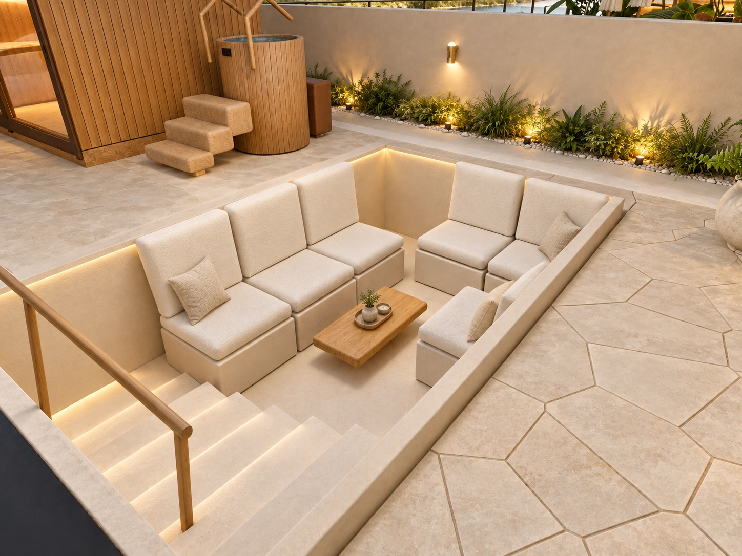 Proposed Segara Cliff outdoor sunken lounge — six seats.